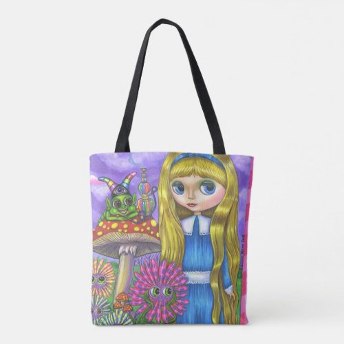 Alice in Wonderland  Caterpillar  Flowers Cute Tote Bag