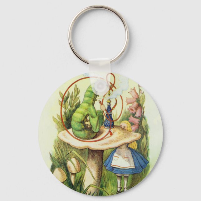 Alice in Wonderland Caterpillar Hookah Button Keychain (Front)