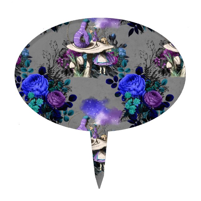 Alice in Wonderland Caterpillar Smoking Flowers Cake Topper (Front)