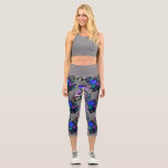 Alice in Wonderland Caterpillar Smoking Flowers Capri Leggings<br><div class="desc">If you are a lover and fan of the story of Alice in Wonderland,  you will surely remember the interaction of the miniature character with the caterpillar that smoked on a mushroom,  as shown in this design with blue and purple flowers.</div>