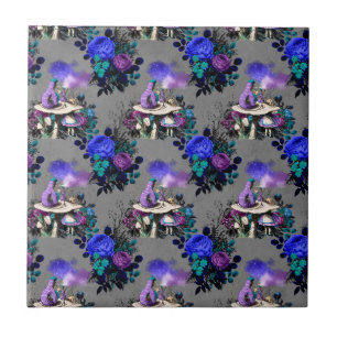 Alice in Wonderland Caterpillar Smoking Flowers Ceramic Tile