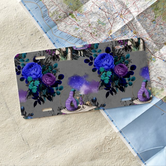 Alice in Wonderland Caterpillar Smoking Flowers License Plate (In Situ)