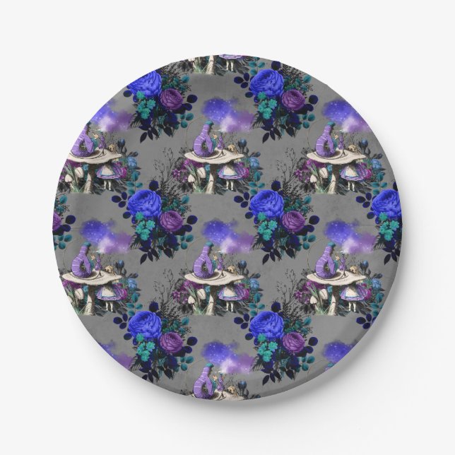 Alice in Wonderland Caterpillar Smoking Flowers Paper Plates (Front)