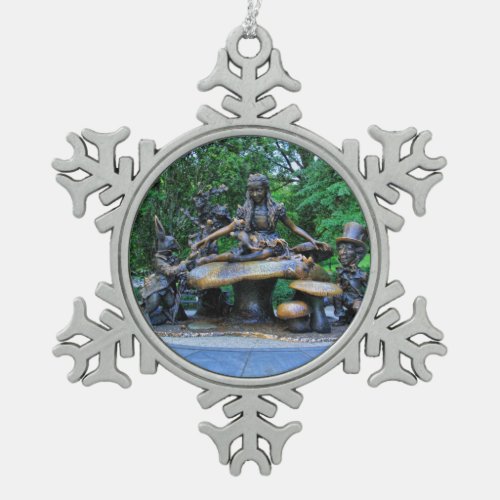 Alice in Wonderland _ Central Park NYC 2 Snowflake Pewter Christmas Ornament