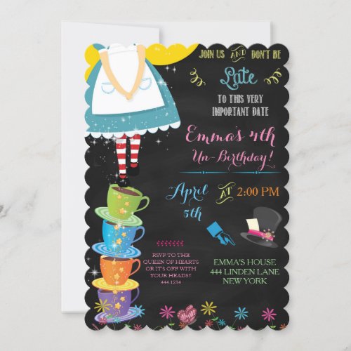 Alice in Wonderland Chalkboard Birthday Invitation