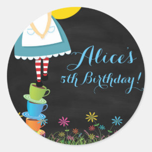 Alice in Wonderland Chalkboard Birthday Stickers