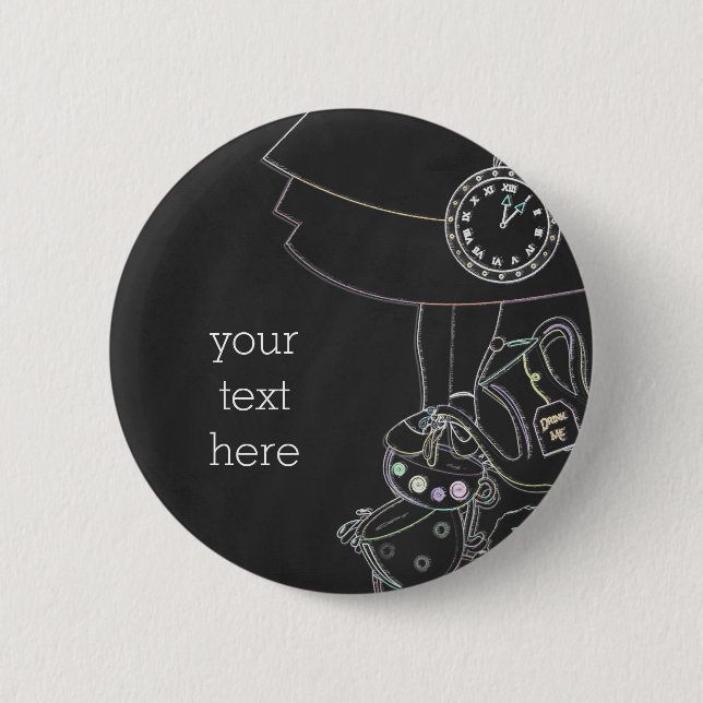 Alice in Wonderland Chalkboard Sketch Chalk Party Pinback Button (Front)