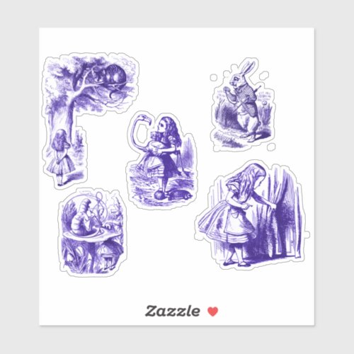 Alice in Wonderland Characters in Purple Stickers