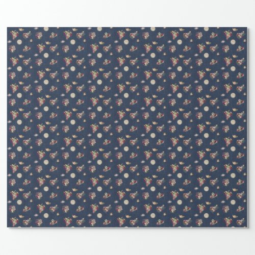 Alice in Wonderland Characters on Blue Denim Wrapping Paper