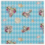Alice in Wonderland Characters on Blue Harlequin Fabric