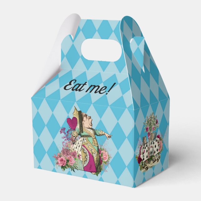 Alice in Wonderland Characters on Blue Harlequin Favor Boxes (Front Side)