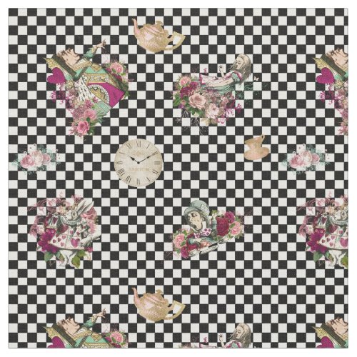 Alice in Wonderland Characters on Checkered Fabric