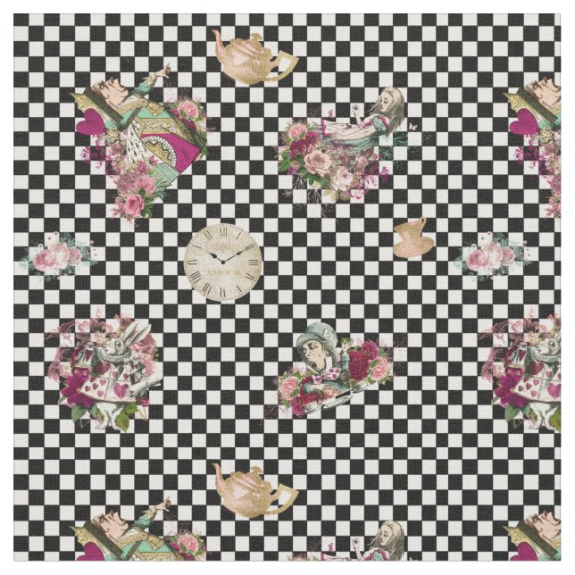Alice in Wonderland Characters on Checkered Fabric (Close Up)