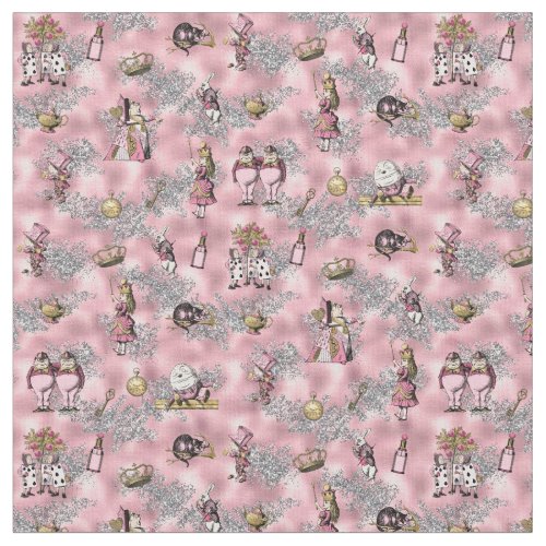 Alice in Wonderland characters on pink and glitter Fabric