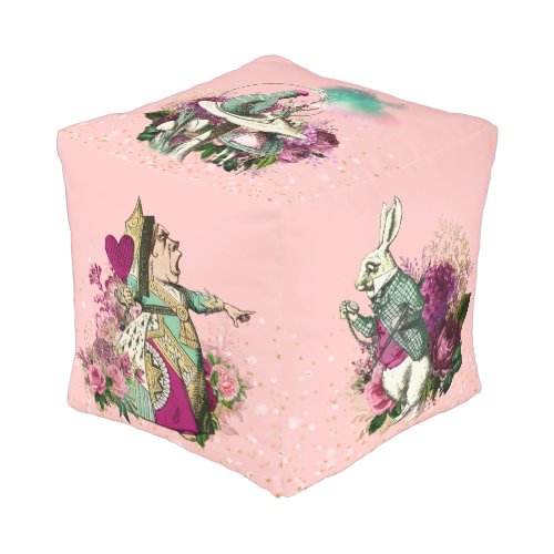 Alice in Wonderland Characters on Pink and Gold Pouf