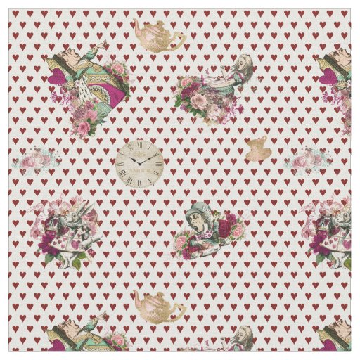 Alice in Wonderland Characters on Red and White Fabric