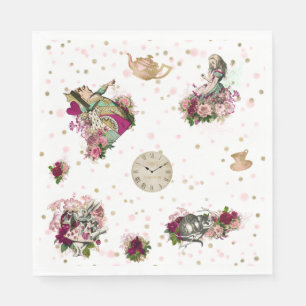 Alice in Wonderland Characters on White & Glitter Napkins