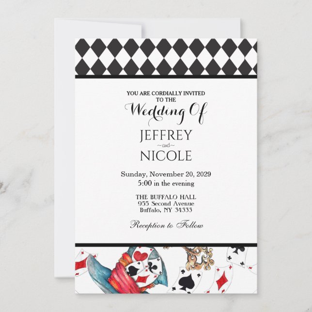 Alice in Wonderland Checkered Wedding Invitation (Front)