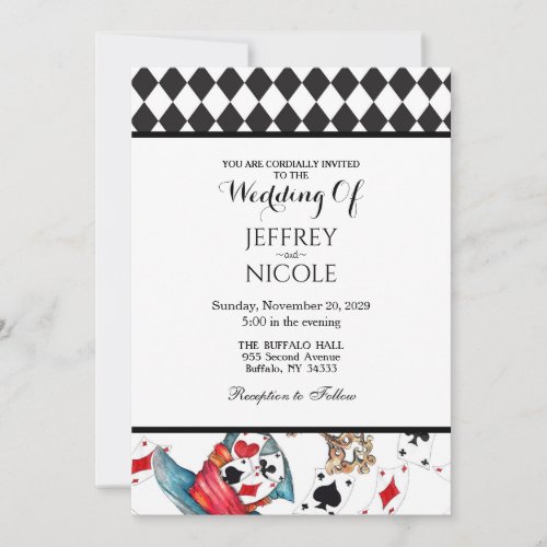 Alice in Wonderland Checkered Wedding Invitation