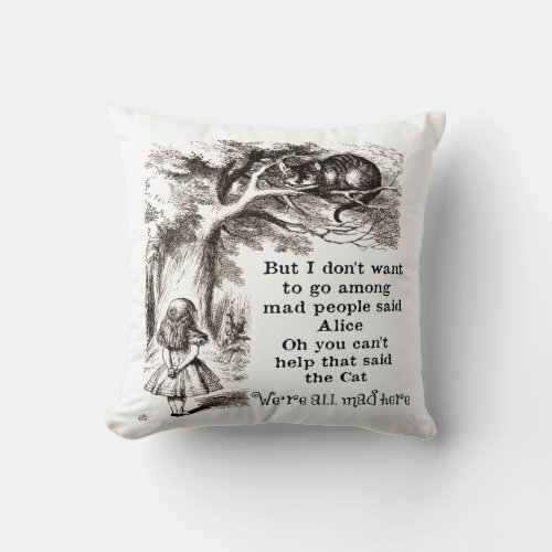 Alice In Wonderland Cheshire Cat Custom Color Throw Pillow