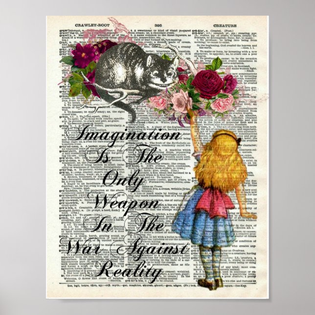 Alice in Wonderland Cheshire Cat Dictionary Art Poster (Front)
