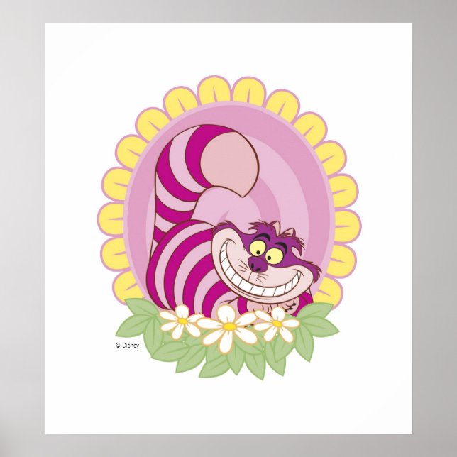Alice in Wonderland Cheshire Cat grinning flowers Poster (Front)