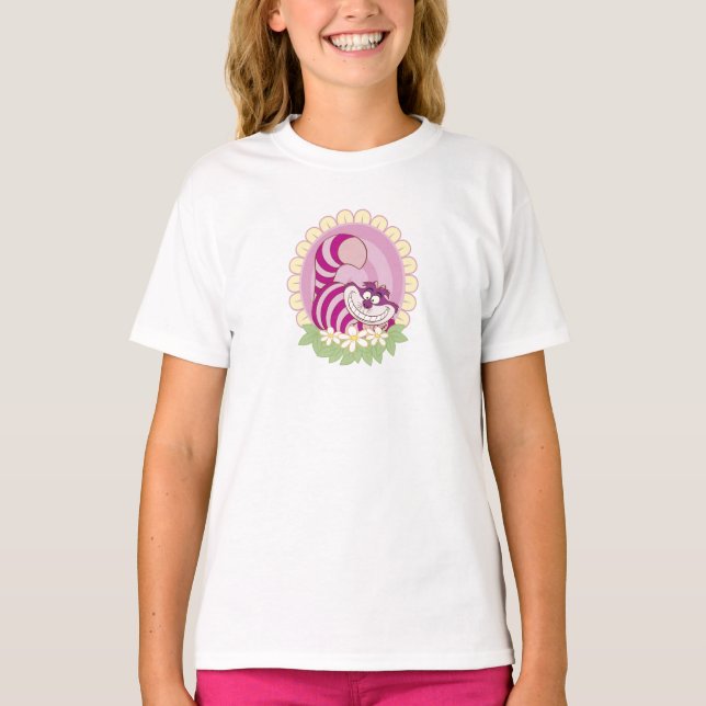 Alice in Wonderland Cheshire Cat grinning flowers T-Shirt (Front)