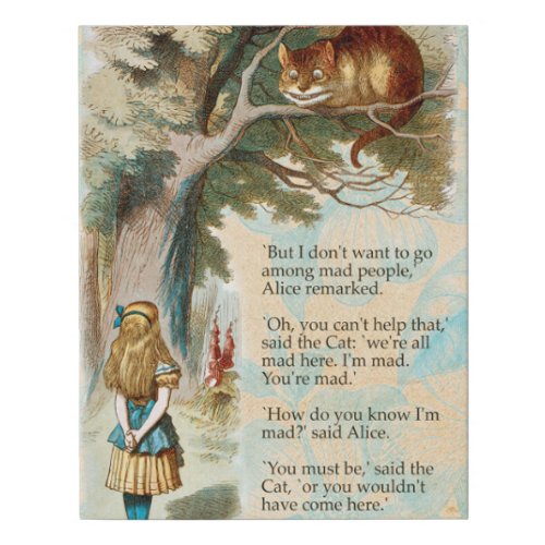 Alice in Wonderland Cheshire Cat Mad Faux Canvas Print