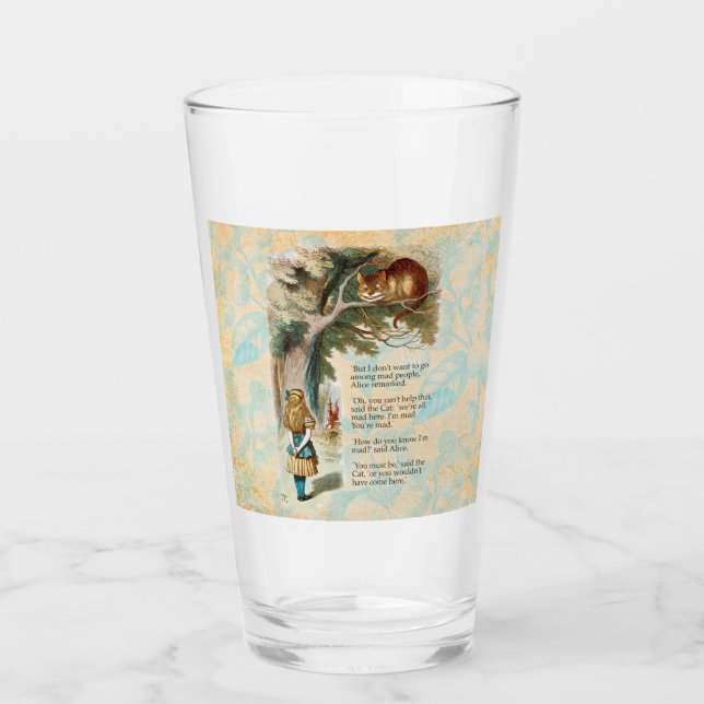 Alice in Wonderland Cheshire Cat Mad  Glass (Front)