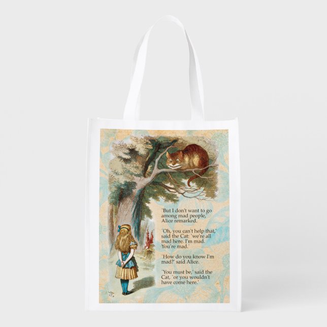 Alice in Wonderland Cheshire Cat Mad  Grocery Bag (Back)