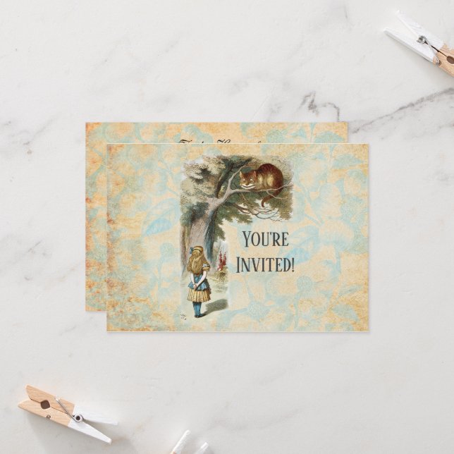 Alice in Wonderland Cheshire Cat Mad  Invitation (Front/Back In Situ)