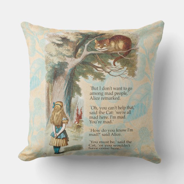 Alice in Wonderland Cheshire Cat Mad  Outdoor Pillow (Front)