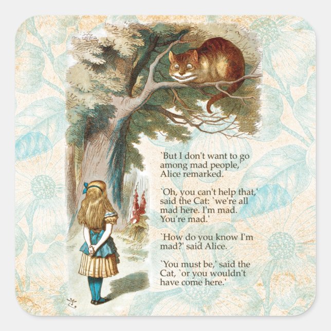 Alice in Wonderland Cheshire Cat Mad  Square Sticker (Front)