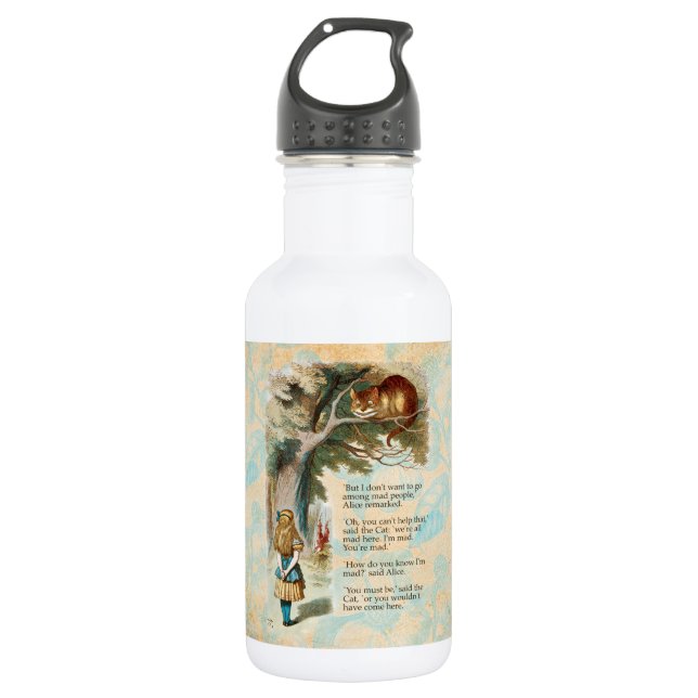Alice in Wonderland Cheshire Cat Mad  Stainless Steel Water Bottle (Front)