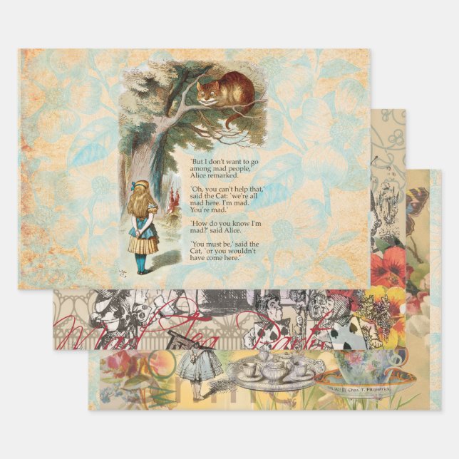 Alice in Wonderland Cheshire Cat Mad  Wrapping Paper Sheets (Set)