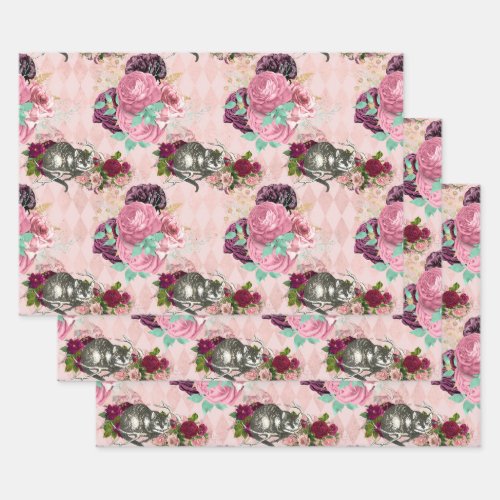 Alice in Wonderland Cheshire Cat Pink Wrapping Paper Sheets