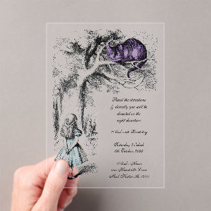 Alice in Wonderland Cheshire Cat Unbirthday Acrylic Invitations