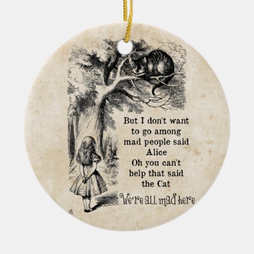 Alice in Wonderland Cheshire Cat with Alice Ceramic Ornament