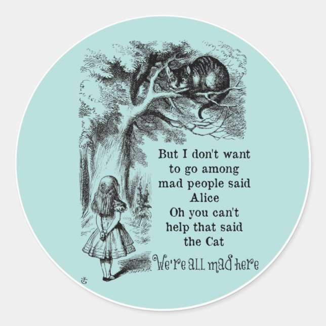 Alice in Wonderland; Cheshire Cat with Alice Classic Round Sticker (Front)