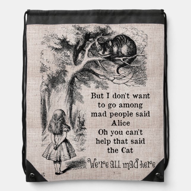 Alice in Wonderland; Cheshire Cat with Alice Drawstring Bag (Front)