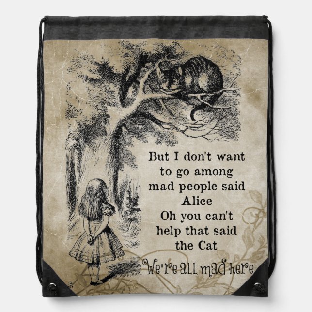 Alice in Wonderland; Cheshire Cat with Alice Drawstring Bag (Front)