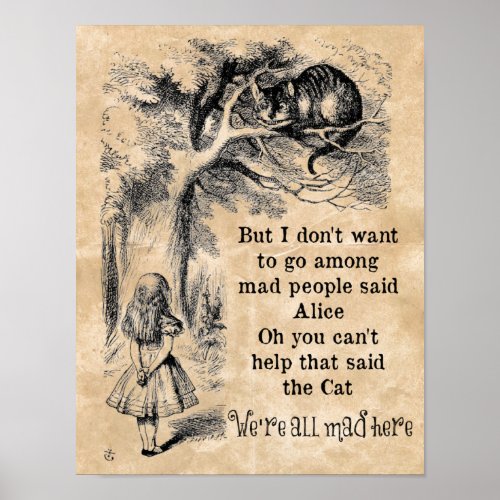 Alice in Wonderland Cheshire Cat with Alice Poster