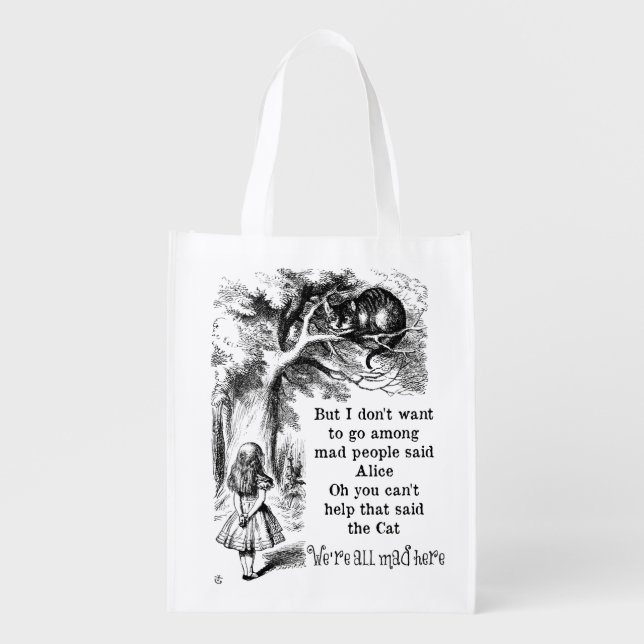 Alice in Wonderland; Cheshire Cat with Alice Reusable Grocery Bag (Front)