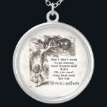 Alice in Wonderland; Cheshire Cat with Alice Silver Plated Necklace<br><div class="desc">Vintage illustration fairy tales and nursery rhymes image of Alice with the Cheshire Cat by John Tenniel in Lewis Carroll's Alice's Adventures in Wonderland, 1865, a text-designed dialogue included. "We are all mad here":) Design is on an old parchment (graphic) background which is removeable to add your ideal custom color....</div>