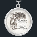 Alice in Wonderland; Cheshire Cat with Alice Silver Plated Necklace<br><div class="desc">Vintage illustration fairy tales and nursery rhymes image of Alice with the Cheshire Cat by John Tenniel in Lewis Carroll's Alice's Adventures in Wonderland, 1865, a text-designed dialogue included. "We are all mad here":) Design is on an old parchment (graphic) background which is removeable to add your ideal custom color....</div>