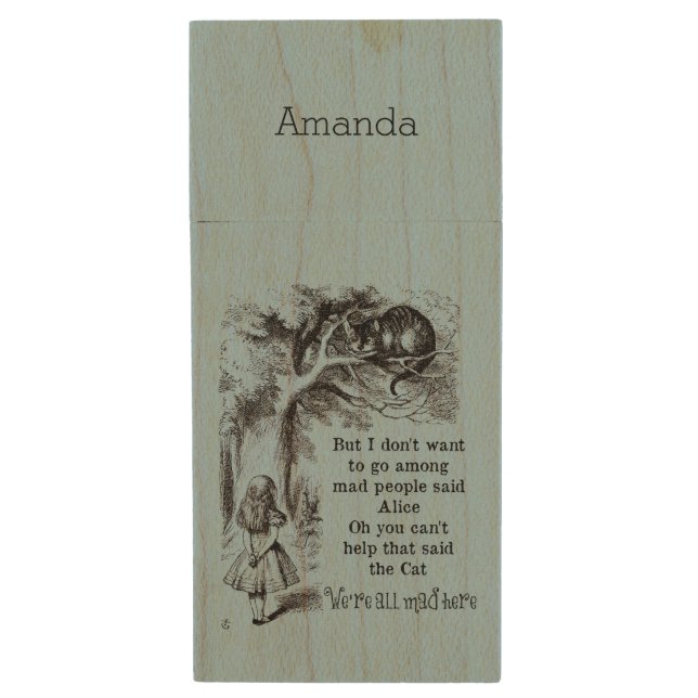 Alice in Wonderland; Cheshire Cat with Alice Wood USB Flash Drive (Front Vertical)