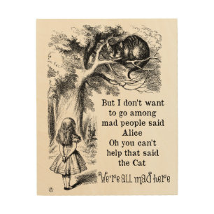 Alice in Wonderland; Cheshire Cat with Alice Wood Wall Art