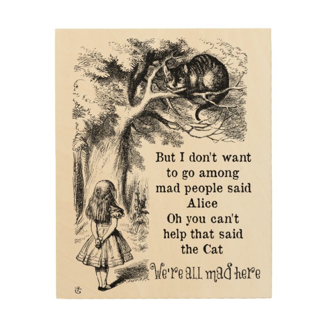 Alice in Wonderland; Cheshire Cat with Alice Wood Wall Art (Front)