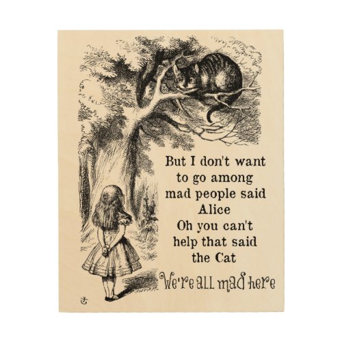 Alice in Wonderland Cheshire Cat with Alice Wood Wall Art