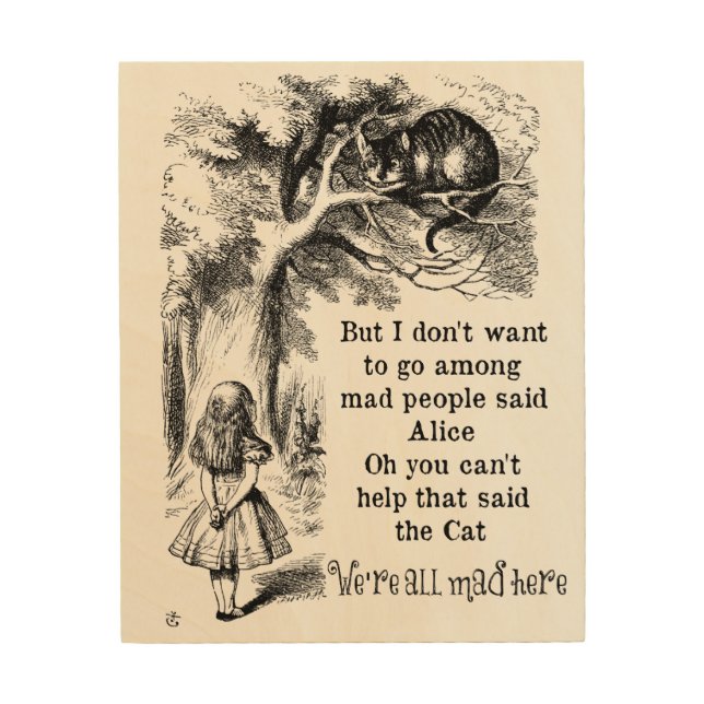 Alice in Wonderland; Cheshire Cat with Alice Wood Wall Art (Front)